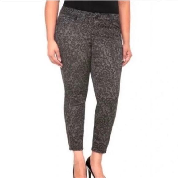 Torrid stiletto lace print ankle zip jeans black gray denim stretch size 16 NWT - Picture 1 of 9